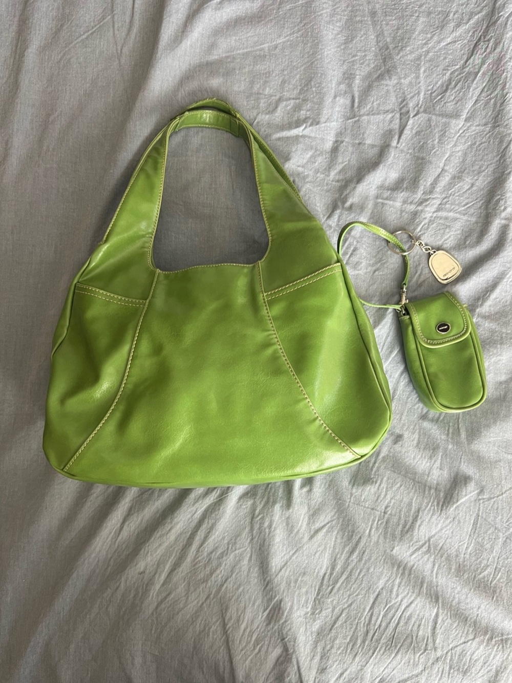 Vintage Y2K Nine West Lime Green Shoulder Bag with Detachable Pouch